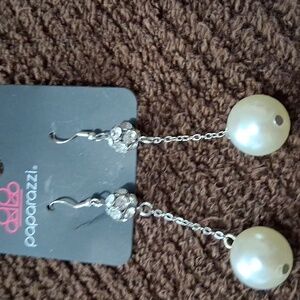 Paparazzi Silver and White Pearl Earrings